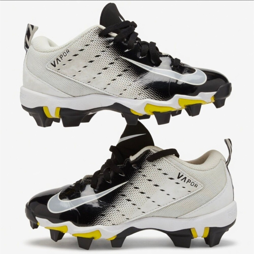 Nike Vapor Youth Molded Cleats Size 2.5Y Black White Yellow Fastflex Baseball